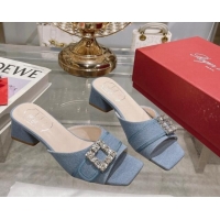 Purchase Roger Vivier Très Vivier Strass Buckle Heel Slide Sandals 4.5cm in Blue Denim 0506138