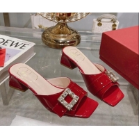 Best Price Roger Vivier Très Vivier Strass Buckle Heel Slide Sandals 4.5cm in Patent Leather Red 0506139