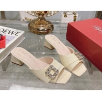 Grade Quality Roger Vivier Très Vivier Strass Buckle Heel Slide Sandals 4.5cm in Patent Leather White 506141