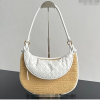 Best Price Bottega Veneta Medium Gemelli Shoulder Bag in Leather and Raffia Straw 786347 White 2024