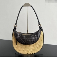 Discount Bottega Veneta Medium Gemelli Shoulder Bag in Leather and Raffia Straw Fondant 786347 Brown 2024