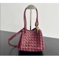 Famous Brand Bottega Veneta Small Parachute Shoulder Bag in Intrecciato Leather 796569 Burgundy 2024