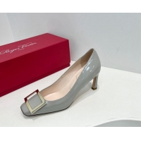 Classic Hot Roger Vivier Trompette Metal Buckle Pumps 7cm in Patent Leather Light Grey 611129