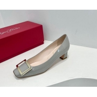 Leisure Roger Vivier Trompette Metal Buckle Pumps 4.5cm in Patent Leather Light Grey 611130