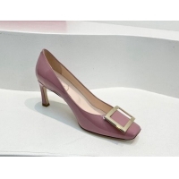 Good Looking Roger Vivier Trompette Metal Buckle Pumps 7cm in Patent Leather Pink 611135