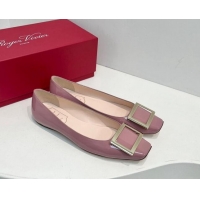 Luxurious Roger Vivier Trompette Metal Buckle Ballerinas Flat in Patent Leather Pink 611137