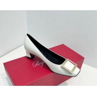 Best Product Roger Vivier Trompette Metal Buckle Pumps 4.5cm in Patent Leather White 611139