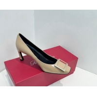 Buy Discount Roger Vivier Trompette Metal Buckle Pumps 7cm in Patent Leather Beige 611141