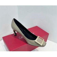 Top Design Roger Vivier Trompette Metal Buckle Pumps 7cm in Patent Leather Grey 611144