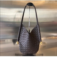 New Design Bottega Veneta Small Solstice Shoulder Bag in Intrecciato Leather 740898 Dark Brown 2024