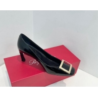 Top Grade Roger Vivier Trompette Metal Buckle Pumps 7cm in Patent Leather Black 611147