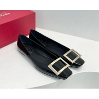 Unique Style Roger Vivier Trompette Metal Buckle Ballerinas Flat in Patent Leather Black 611149