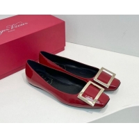 Good Quality Roger Vivier Trompette Metal Buckle Ballerinas Flat in Patent Leather Red 611152