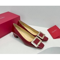 Grade Quality Roger Vivier Belle Vivier Metal Buckle Pumps 4.5cm in Patent Leather Red 611153