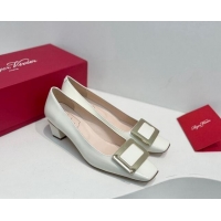 Buy Luxury Roger Vivier Belle Vivier Metal Buckle Pumps 4.5cm in Patent Leather White 611156