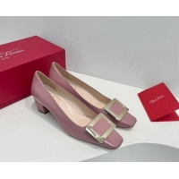 Low Cost Roger Vivier Belle Vivier Metal Buckle Pumps 4.5cm in Patent Leather Pink 611157