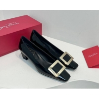 Sophisticated Roger Vivier Belle Vivier Metal Buckle Pumps 4.5cm in Patent Leather Black 611159