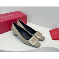 Top Grade Roger Vivier Belle Vivier Metal Buckle Pumps 4.5cm in Patent Leather Grey 611160