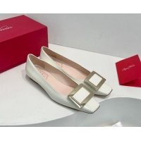 Luxurious Roger Vivier Belle Vivier Metal Buckle Ballerinas Flat in Patent Leather White 611162