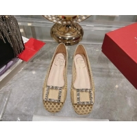 Grade Quality Roger Vivier Très Vivier Strass Buckle Ballerinas Flat in Crochet Beige 611169