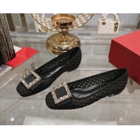 Best Product Roger Vivier Très Vivier Strass Buckle Ballerinas Flat in Crochet Black 611170