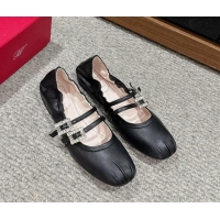 Luxury Roger Vivier Mary Janes Ballerinas Flat in Nappa Leather with Double Buckle Black 704034