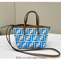 Traditional Discount Fendi Roll Mini Tote bag in FF jacquard F8655 Light Blue 2024