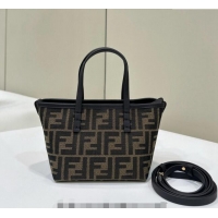 Good Product Fendi Roll Mini Tote bag in FF jacquard F8655 Brown 2024