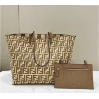 Discount Fendi Large Roll Reversible shopper Tote Bag in Pequin striped and Beige FF fabric 8661L 2024