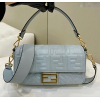 Traditional Discount Fendi Baguette Medium Nappa Leather Bag 0135AM Pale Blue 2024 Top Quality