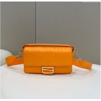 Cheapest Fendi Baguette Medium Nappa Leather Bag 0135AM Orange 2024 Top Quality