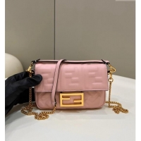 Fashion Fendi Baguette Mini Nappa Leather Bag 0135S Light Pink 2024 Top Quality