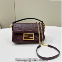 Trendy Design Fendi Baguette Mini FF Logo Lambskin Flap Bag 0135BS Dark Brown 2024