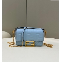 Luxurious Fendi Baguette Mini Nappa Leather Bag 0135S Light Blue 2024 Top Quality