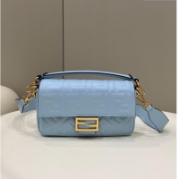 Luxury Fendi Baguette Medium Nappa Leather Bag 0135M Light Blue 2024 Top Quality