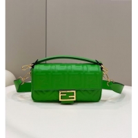 Shop Fendi Baguette Medium Nappa Leather Bag 0135M Green 2024 Top Quality