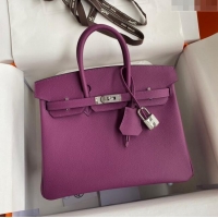 Best Price Hermes Birkin 25cm Bag in Original Epsom Leather Anemones H25 Purple 2024 (Full Handmade)