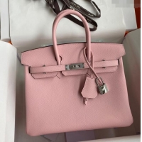 Top Design Hermes Birkin 35cm Bag in Original Epsom Leather H35 3Q Pink/Silver 2024 (Full Handmade)