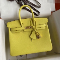 Best Price Hermes Birkin 25cm Bag in Original Epsom Leather H25 Lemon Yellow/Gold 2024 (Full Handmade)