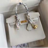 Luxurious Hermes Birkin 25cm Bag in Original Epsom Leather H25 Pure White/Gold 2024 (Full Handmade)