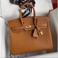 Good Product Hermes Birkin 25cm Bag in Original Epsom Leather H25 Brown/Gold 2024 (Full Handmade)