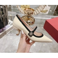 Good Looking Roger Vivier Mary Jane Virgule Pumps 4.5cm in patent leather White/Black 704048