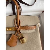 Best Quality Hermes Birkin 35cm Bag in Original Epsom Leather H35 Trench Coat Grey/Brown/Gold 2024 (Full Handmade)