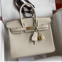 Promotional Hermes Birkin 25cm Bag in Original Epsom Leather H25 Milkshake White/Gold 2024 (Full Handmade)