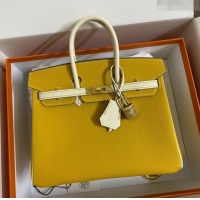 Buy Discount Hermes Birkin 30cm Bag in Original Epsom Leather H30 Amber Yellow/Cream White/Gold 2024 (Full Handmade)