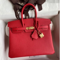 Well Crafted Hermes Birkin 25cm Bag in Original Epsom Leather H25 Flag Red/Gold 2024 (Full Handmade)