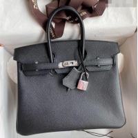 New Release Creation Hermes Birkin 25cm Bag in Original Epsom Leather H25 Black/Silver 2024 (Full Handmade)