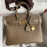 Grade Quality Hermes Birkin 25cm Bag in Original Epsom Leather H25 Etoupe/Gold 2024 (Full Handmade)