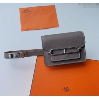 Shop Cheap Hermes Roulis Slim Hop Pouch Belt in Grained Calfskin 0706 Grey 2024