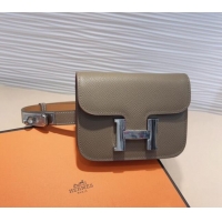 Luxury Cheap Hermes Kelly Buckle Slim Pouch Belt in Grained Calfskin with Silver Hardware 0706 Grey 2024